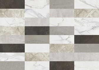 Fototapeta na wymiar Creative patchwork pattern stone ceramic wallpaper design. White marble