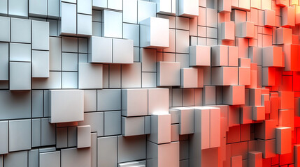 A vibrant abstract background featuring cubes in shades of gray and red, creating a modern digital art effect.