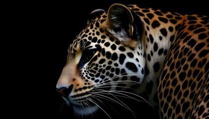 Obraz premium A close-up portrait of a leopard with its head turned to the side