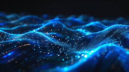 Naklejka premium Dynamic blue waves of light create a mesmerizing visual effect representing depth and movement in a dark setting