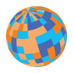A vibrant globe featuring a mosaic of blue, orange, and yellow patterns. This modern design emphasizes a dynamic and colorful representation of the Earth.