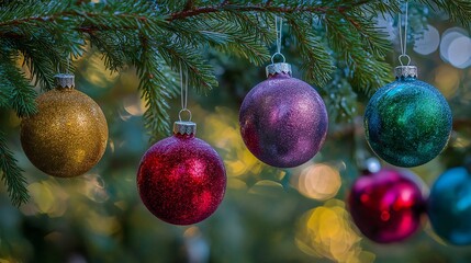 Sparkling Christmas Ornaments on a Tree