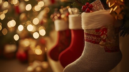 Christmas Stockings Hung on Fireplace Mantel