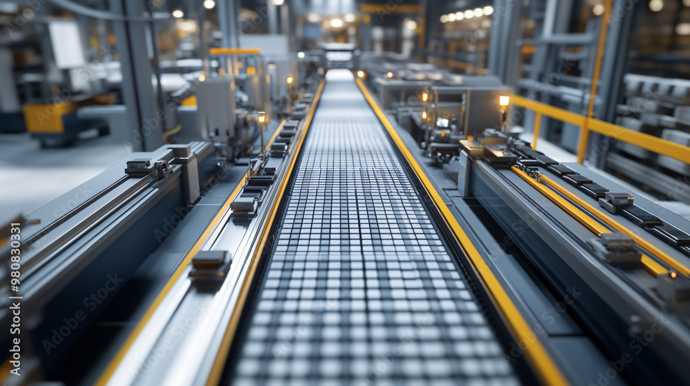Fototapete Cutting-edge smart factory featuring a streamlined production line, highlighting state-of-the-art automation and technology. Smoothly moving components with impressive efficiency