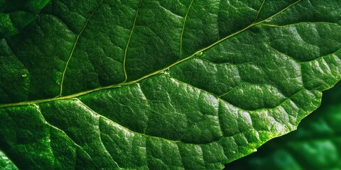 Close-up of a vibrant green leaf showcasing its intricate texture and details.