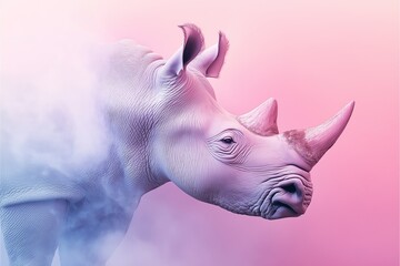 Obraz premium A rhino with a pink background. The rhino is white and has a pinkish hue