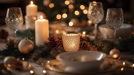 Festive Christmas Table Setting with Candles