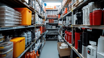 Aisle of Storage Bins and Supplies