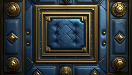 Blue and Gold Ornate Wall Panel with a Diamond Pattern