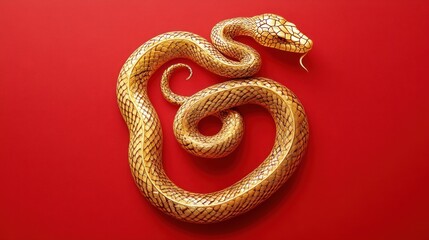 Obraz premium Golden snake intertwined on red, rich and vivid art.