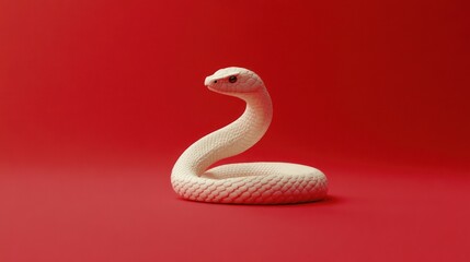 Fototapeta premium Elegant white snake against a vivid red background