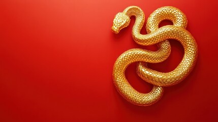 Gold snake artfully displayed on a minimalist red canvas