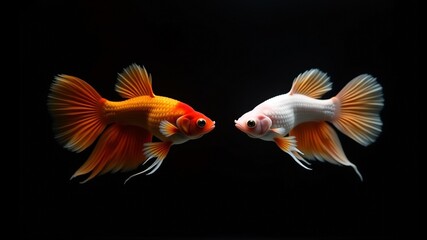 Fototapeta premium Aquarium fish cockerel in an aquarium on a black background