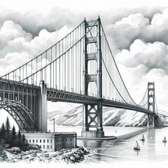 Fototapeta premium sketch Golden Gate Bridge isolated in the white background