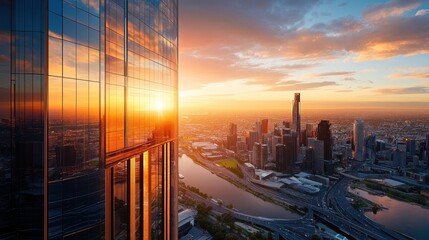 Cityscape Sunset Reflection