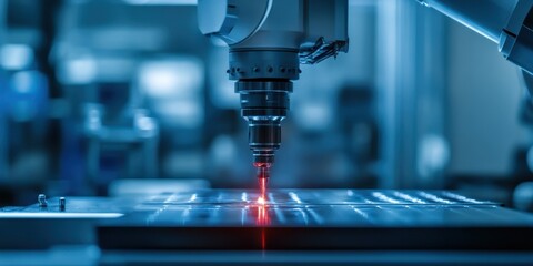 Close-up of a laser cutting machine in operation, showcasing precision technology and advanced manufacturing processes.