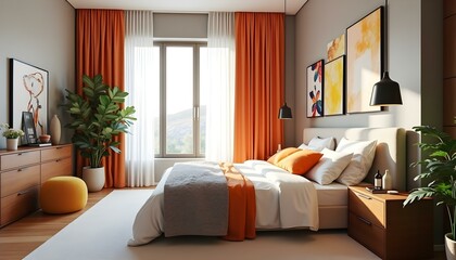 Beautiful Bedroom with colorful elements
