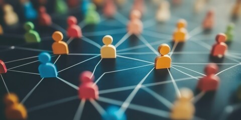 This image depicts a vibrant social network represented by colorful figures connected through lines, symbolizing communication and interaction.