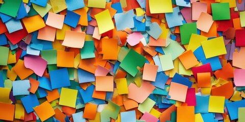 Obraz premium Vibrant colorful sticky notes scattered across a surface, perfect for creative projects and organization.