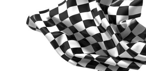 The checkered flag waves in the air signaling the end of the race