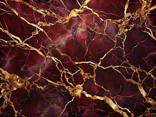 Fototapeta premium Luxurious burgundy marble background features subtle veining patterns, paired with gold accents that evoke elegance, sophistication, and refinement, perfect for premium product displays.