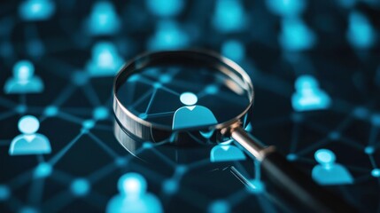 Magnified individual in a sea of digital connections focus