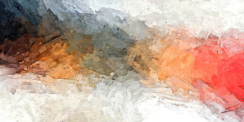 Naklejka premium abstract oil paint brush stroke blended layered shadow wave effect dark faded moss green brown mustard orange to beige and red gradient background landscape illustration
