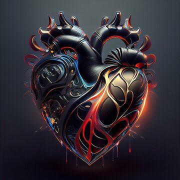 Futuristic Robotic Black Leather Heart