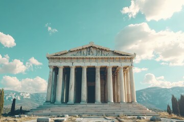 Obraz premium This ancient temple highlights Greek architectural brilliance, showcasing the precision and craftsmanship of a bygone era.