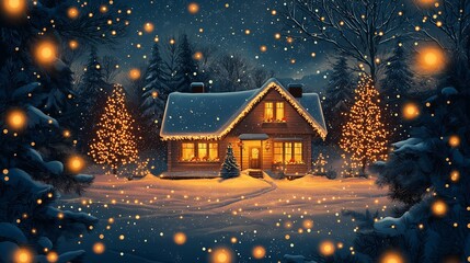 Fototapeta premium Cozy Christmas Cabin in Snowy Woods