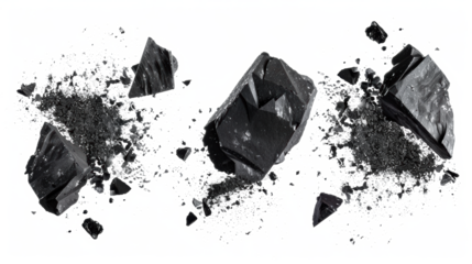 Black Chalk Pieces Crushed on Transparent Background