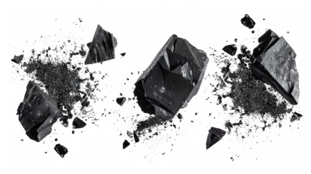Black Chalk Pieces Crushed on Transparent Background