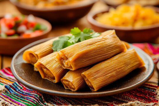 traditional mexican tamale wrapped in banana leaf on wooden table