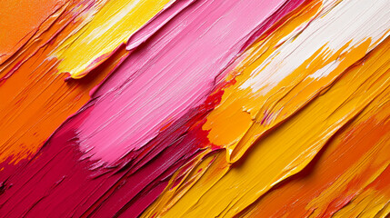 Vibrant abstract painting with bold strokes of pink, orange, and yellow, evoking creativity and artistic expression.
