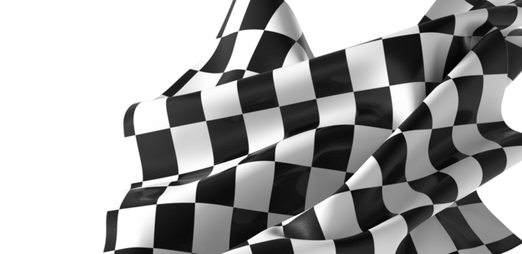 The checkered flag waves in the air signaling the end of the race