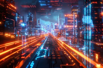 Futuristic Digital Data Network in a High-Tech Cyber Environment