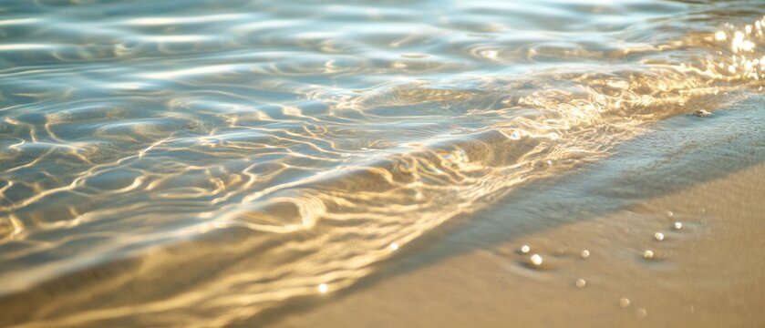 Rippled water with soft reflections on sand creating elegant patterns of light and shadow along a quiet shoreline