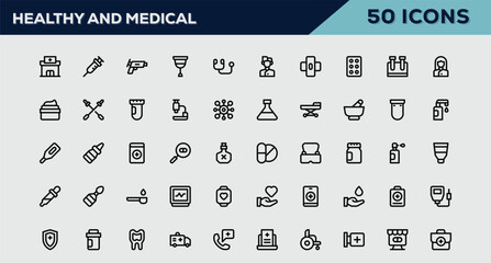 Healthy and medical Icons set. Vector illustration in modern thin line style of business related icons: teamwork, documents, devices, and more. Pictograms and infographics for mobile apps.