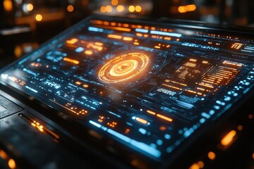 Obraz premium futuristic overlay of digital information on physical product holographic displays and touchless interfaces blend seamlessly with tangible object hightech product photography