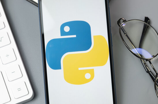 New York, USA - 30 August 2024: Python Logo on Phone Screen, Company Icon on Display