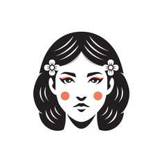 woman face with flower logo design vector flat