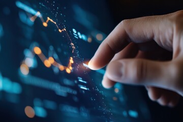 A startup team practicing their pitch with charts and graphs on a large projector screen