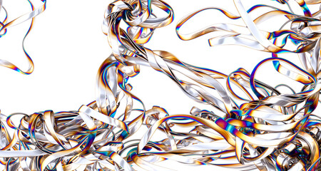 A swirl of iridescent fabric against a white background