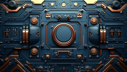 Fototapeta premium Abstract Futuristic Technology Panel with Copper and Blue Elements