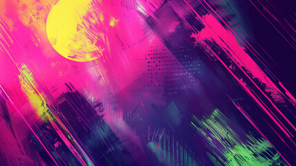 Fototapeta premium Vibrant abstract artwork with bold colors and energetic brush strokes at twilight