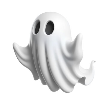 3d style white ghost, Halloween ghost on transparent background. Spirit figure. PNG Image