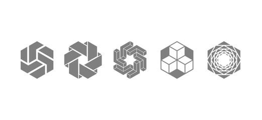 Obraz premium Abstract vector set with star and hexagon patterns, ideal for creating textured backgrounds, flat icons, and logos with a creative design focus for illustrations and art.