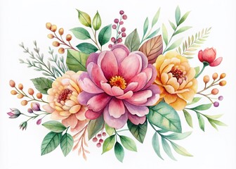Delicate watercolor flower design featuring vibrant petals and intricate details isolated on a transparent background, perfect for digital art and graphic projects.
