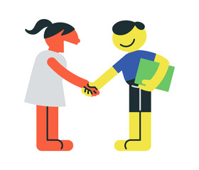 握手する男女。ベクターイメージ。ビジネス。