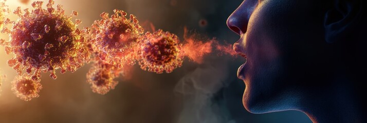 Human emitting airborne virus particles from mouth.